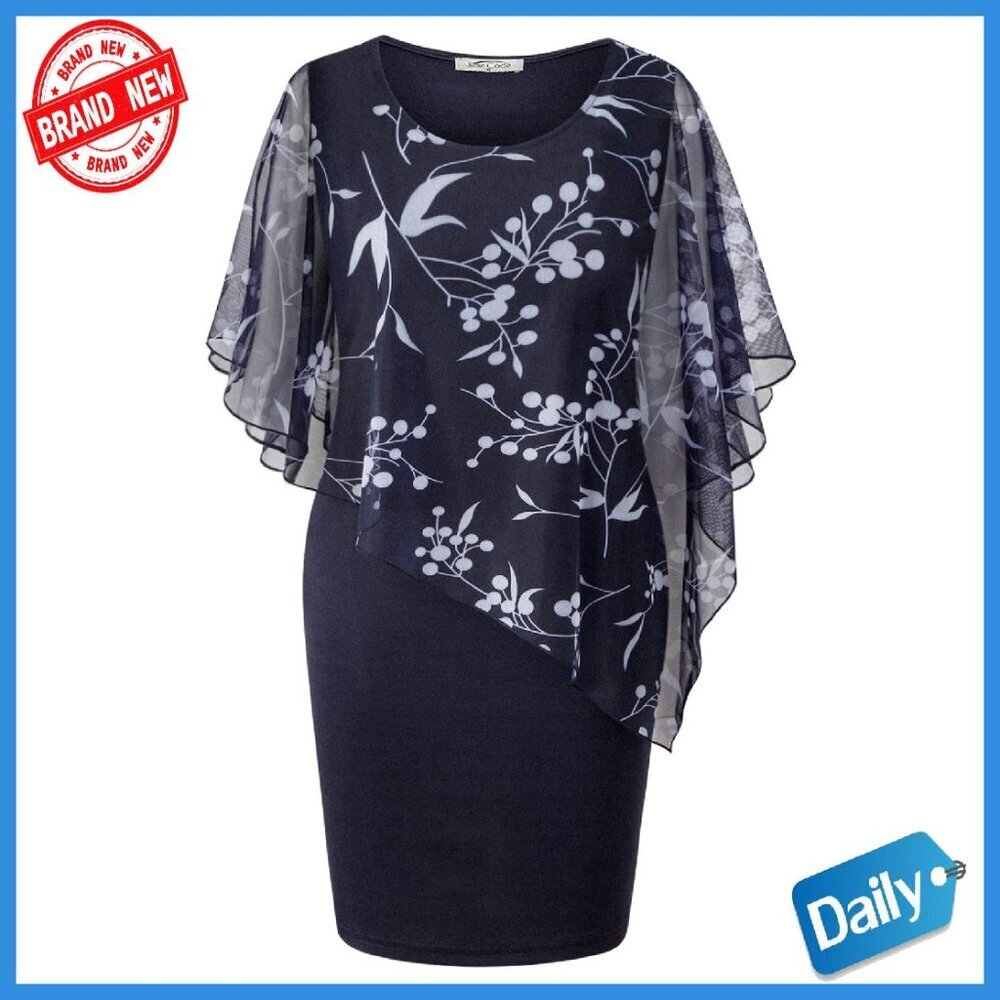 Mesh Cape Overlay Bodycon Pencil Dress Wedding Guest Formal
